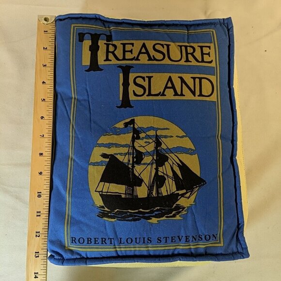 Think Geek Olde Book Pillow, Treasure Island Robert Louis Stevenson Blue Plush - Picture 4 of 10
